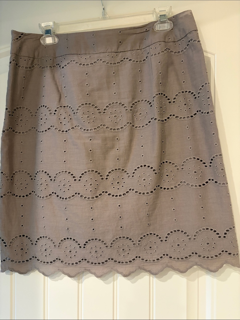 Sharagano Taupe Eyelet A-Line Skirt